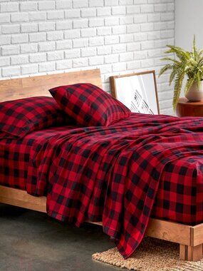 Buffalo Plaid Bare Home Flannel Sheet Set 100% Cotton 2XL Twin & Queen